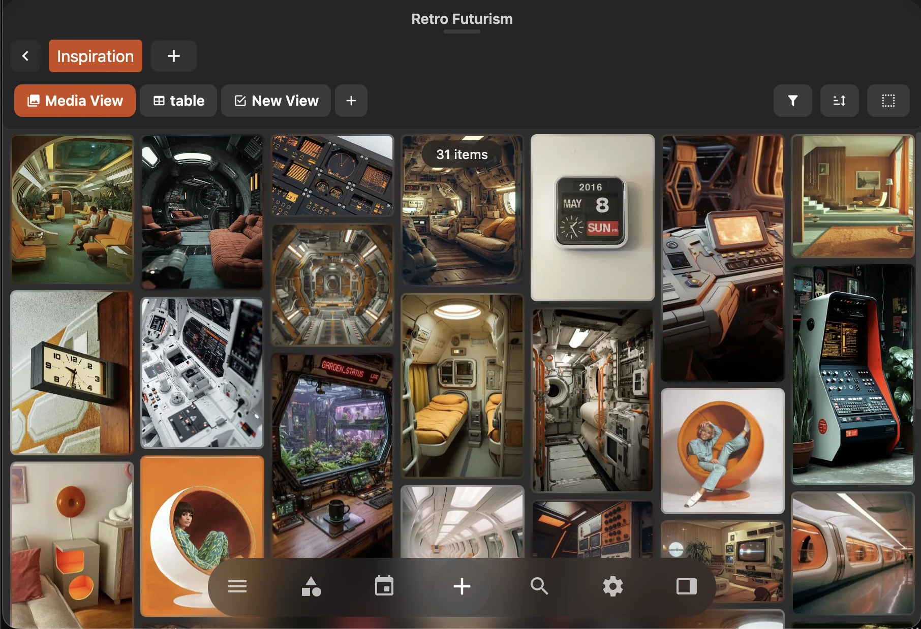 A Retro Futurism media collection displayed in Grid view