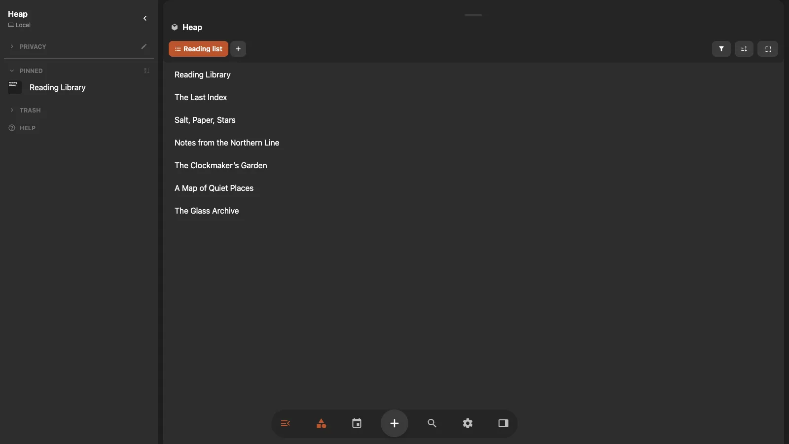 A Book collection shown as a compact List view
